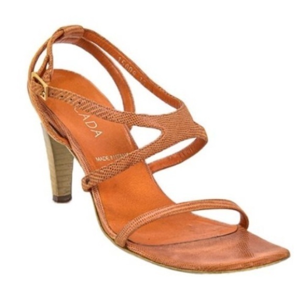 Escada Orange Leather Strapy Heels